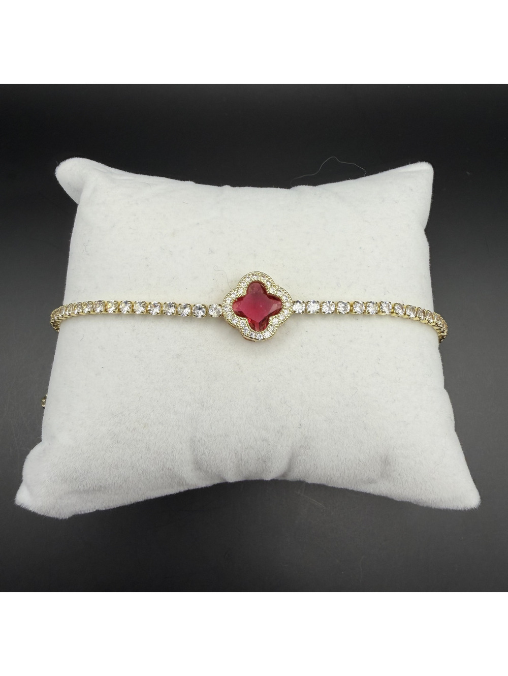 candy+clover ruby clover gold tone tennis bracelet